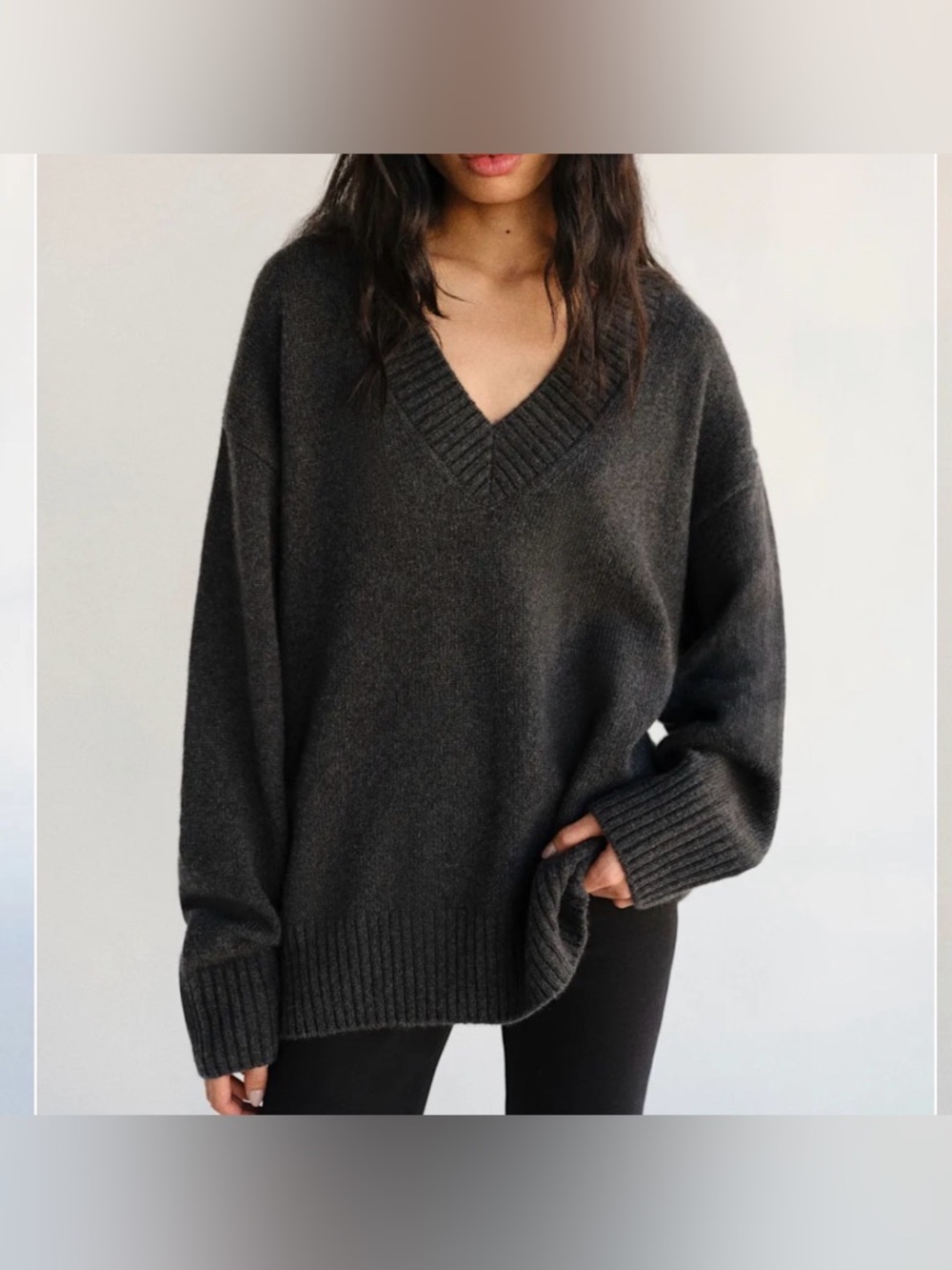 Reformation Charcoal V-Neck Cozy Knit Sweater - Picture 2 of 4
